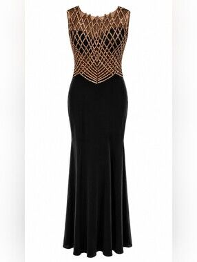 Crystal Design Black & Gold Sequin Lattice Mermaid Gown